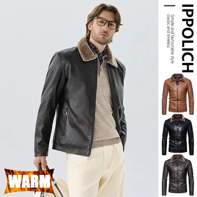 Faux Fur Leather Men Jacket Thickened Plush Lining Warm | SAMAG