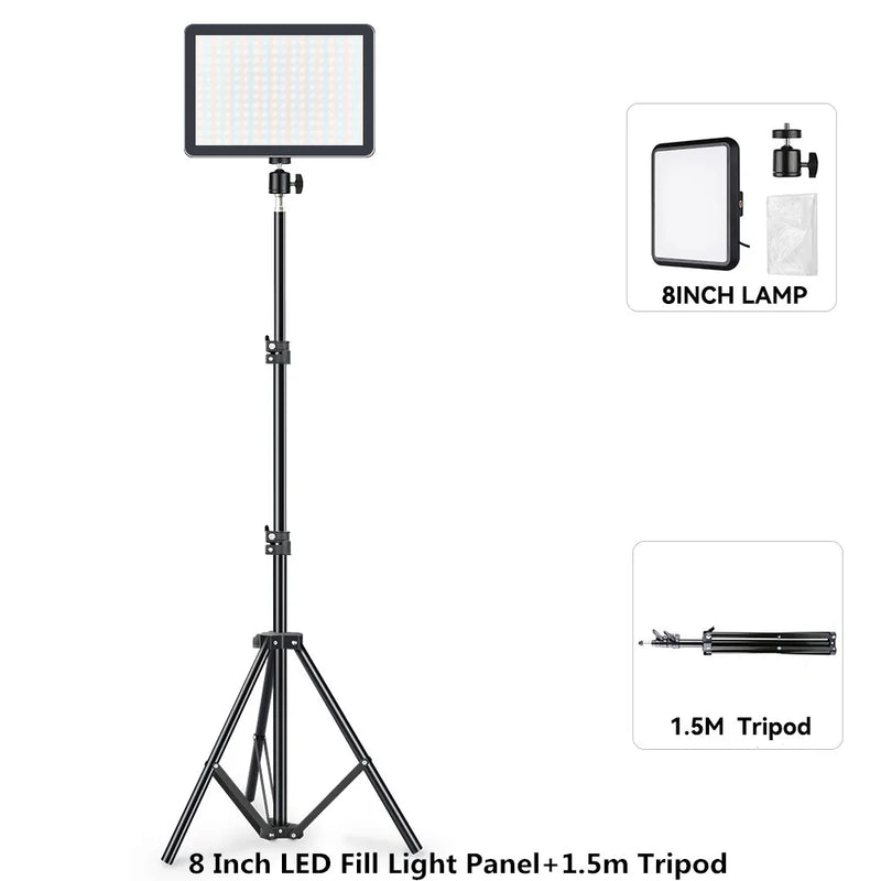 8/12 Inch LED Photography Video Panel Light Photo Studio Lighting Kit For Shoot Live Streaming Youbube With Tripod Stand