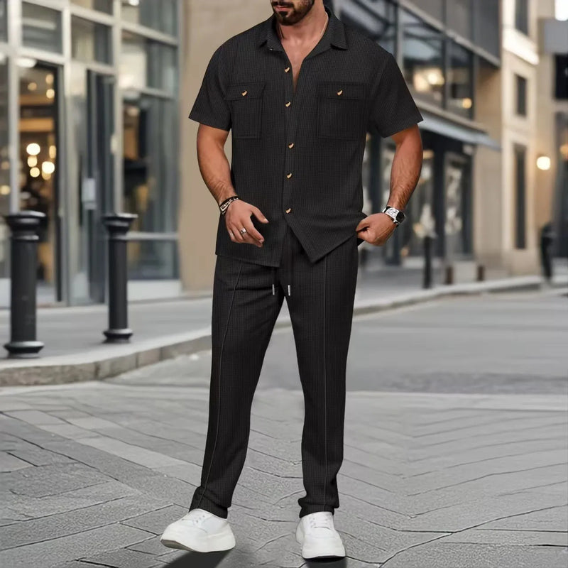 Cross-Border Men's Summer New Solid Color Button-Up | SAMAG