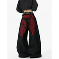 Retro Red Dragon Embroidery Wide Leg Knife Edge Jeans | SAMAG