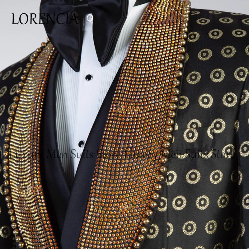 Customized Jewelry Ornament Tuxedos Men Suits 3 Pieces Customized Wedding Groom Dinner Party Male Prom Blazers Ternos Completo