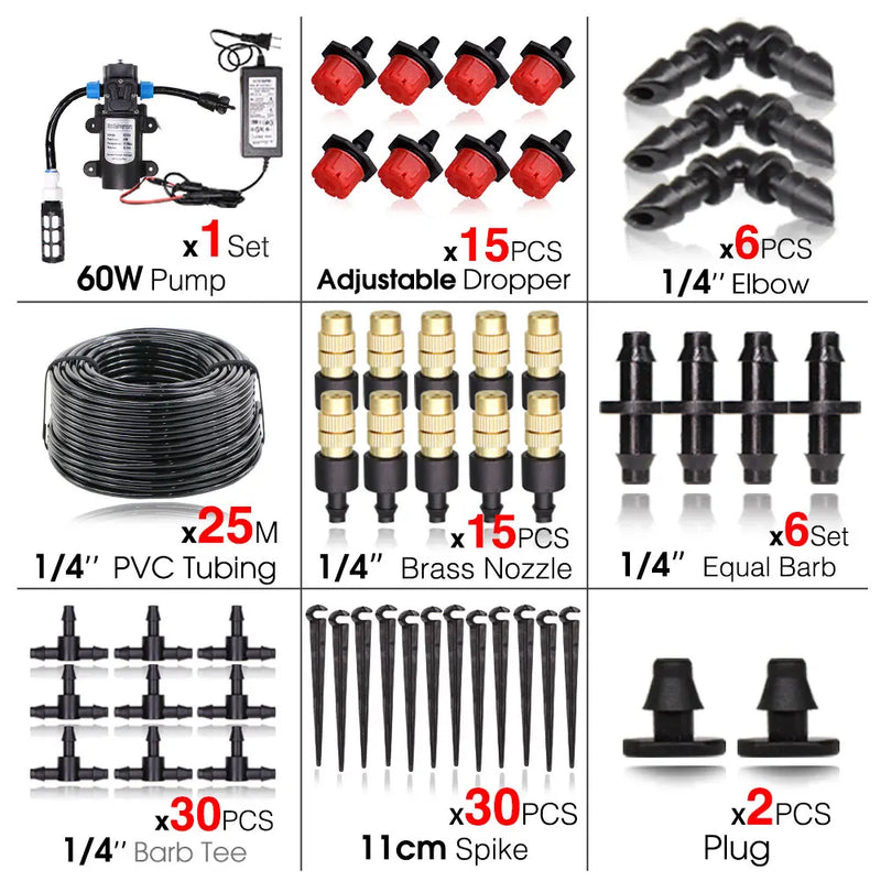 45/60/80/100W Self-Priming Pressurize Water Pump Drip Watering System Garden Greenhouse Automatic Misting Cooling Irrigation Kit