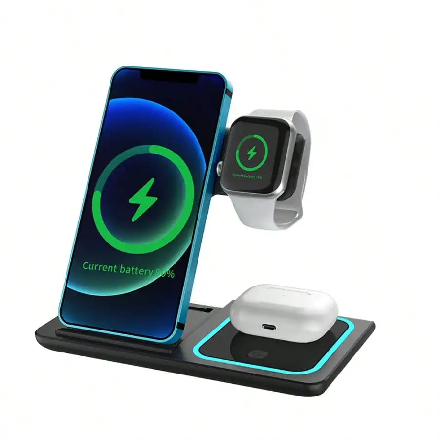 Wireless Charger 3-In-1 Charging Station,Wireless Charger Mobile Phone Holder, LED 3 in 1 Wireless Charger Station For iPhone 17 16 15 14 13 12 Pro Max Apple Watch 10/9/8/7/6/5 AirPods 3/2 Fast Charging Dock
