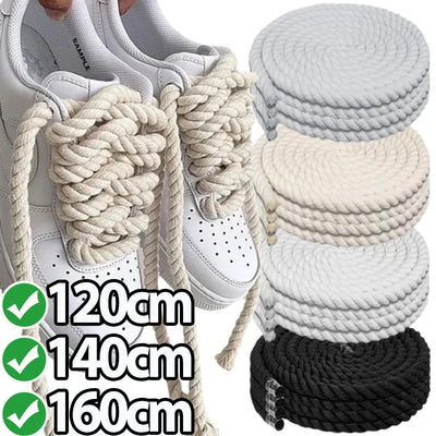Bold Cotton Linen Twist Weave Shoelaces Wood Rope Laces | SAMAG