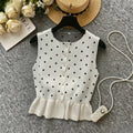 Winter Women White Black Polka Dot Sleeveless Knit | SAMAG