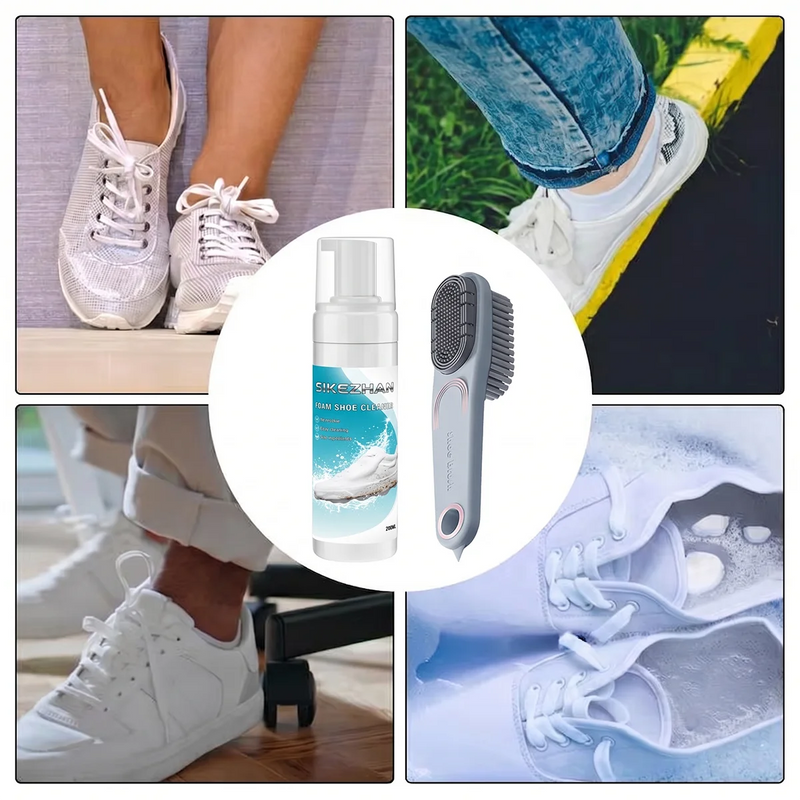 Professional Shoe Cleaning Kit with Foam Cleaner & Dual-Sided Brush, No-Rinse Deep Stain Remover for Sneakers, Leather & Canvas