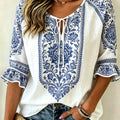 Women's Black Purple Floral Print Tie Neck Blouse, Casual - View 5 | SAMAG