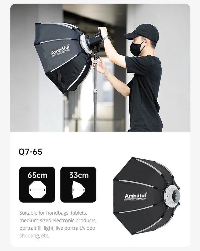 INKEE GC-150 GC-60 Photography Fill Light AMBITFUL Q7-65cm Bowens Mount Softbox With INKEE 135mm To GC Mount kit