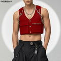 INCERUN Men Vests Solid Color Chain Decoration V Neck Sleeveless Crop Tops Men Streetwear Fashion Casual Male Waistcoats S-3XL