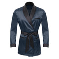 Mens Sleepwear Jacket Robe with Belt Pajamas Top Lapel Long Sleeve Side Pockets Satin Shirt Kimono Bathrobe Nightwear Loungewear