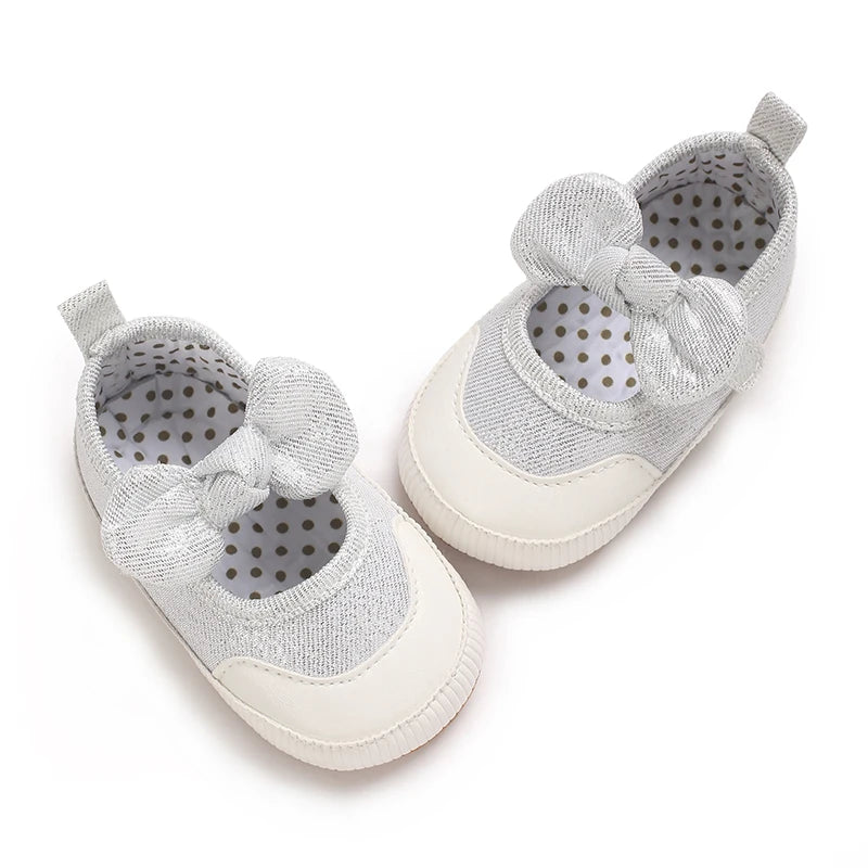 Spring and Autumn Baby Cute Silver Princess Shoes 0-12 Months Comfortable Walking Shoes for Baby Girls