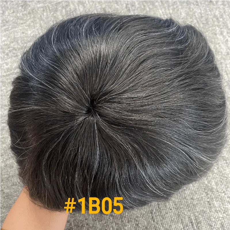 Male Hair Prosthesis Toupee Men Mono& Soft Pu Durable Men Wigs 6" Replacement Exhuast Systemes Unit 100% Human Hair Male Wig
