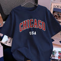 Chicago Usa Letter Printing T-Shirt Women Cotton Summer Short Sleeve Tops Comfortable Soft O-Neck T Shirt Casual Womans Clothes