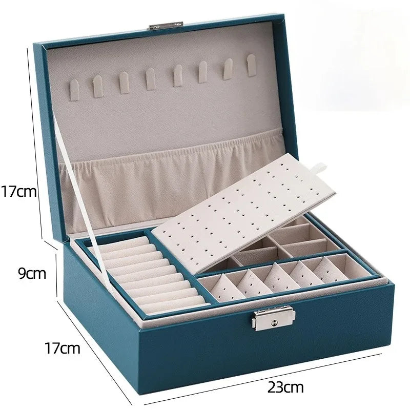 Double-layer Jewlery Box Ring Box Jewelry Boxes with Locks, PU Leather Jewelry Storage Organizer and Makeup Case