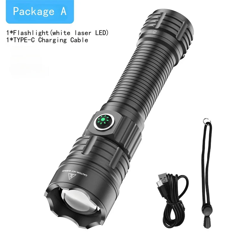 LED Flashlight Tactical Night Scout Hunting Lights Set Long-Shot Powerful Type-C Rechargeable Outdoor Waterproof Torch