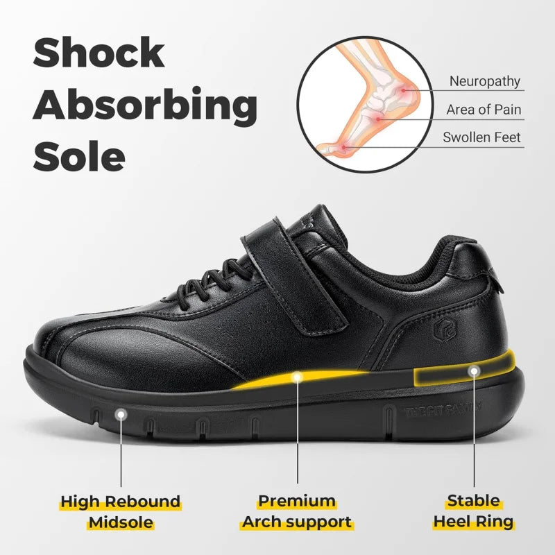 FitVille Men Wide Walking Shoes Casual Comfortable Oxford Shoe Lightweight Arch Support Non-Slip Leather Business Sneakers