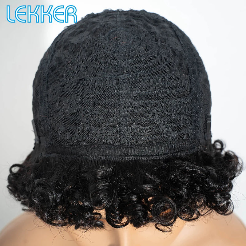Lekker Black Short Pixie Cut Curly Bob 100% Human Hair Wigs For Women Brazilian Remy Hair Full Machine Made Glueless Daily Wigs