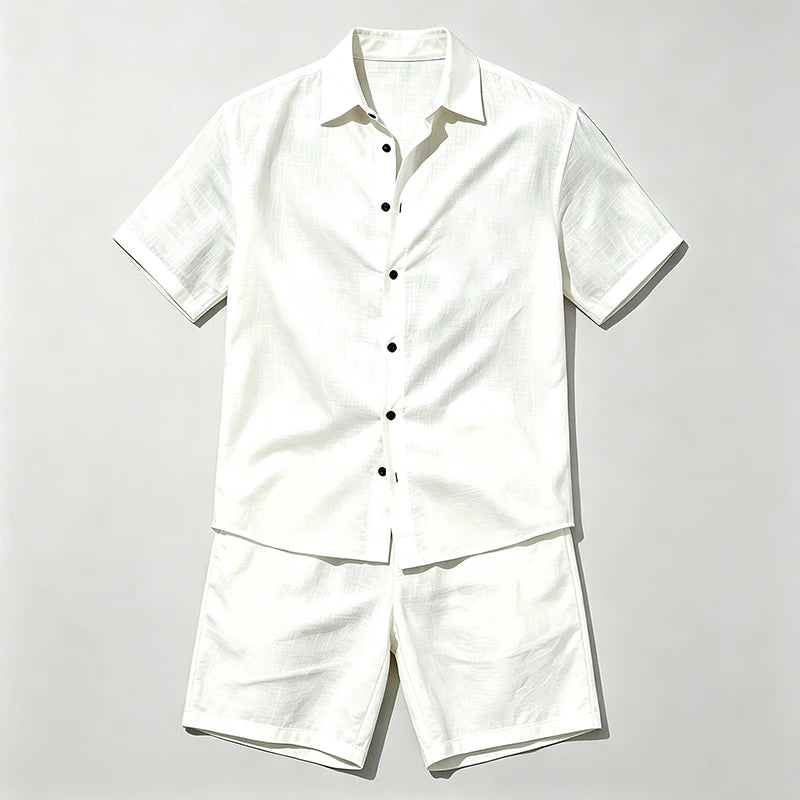 Men Linen Two Piece Outfit Short Sleeve Lapel Button | SAMAG