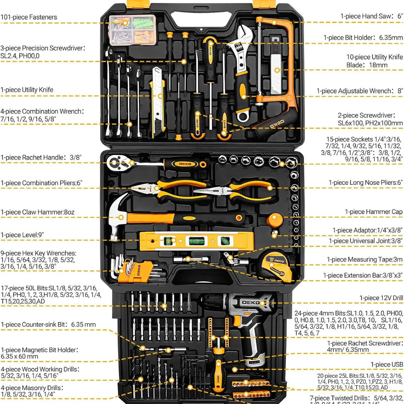 DEKO Home Mechanic Toolbox with 12V Power Cordless Drill Hand Repair Tools Sets Combo Kits Storage Organizer - View 8 | SAMAG