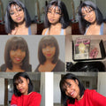 LUFFYHAIR Silk Top Short Bob Human Hair Wigs Brazilian Straight 100% Remy Hair Silk Base Full Lace Wigs with Bangs Bob Cut