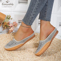 Goreyodoly women mule flats rhinestone cutout patchwork shoes elastic slip on wide fit lightweight soft sole comfort loafers