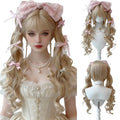 Blonde Pigtail Wig Long Curly Sweet Lolita Wigs with Bangs Heat Resistant Synthetic Hair For Women Halloween Cosplay Party Daily