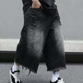 Men's Loose Ripped Denim Jeans 7 Point Calf Length Wide | SAMAG
