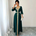 Moroccan Kaftan Abaya Women Dubai V Neck Gold Fringe | SAMAG