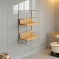 Wall - Mounted Storage Rack Two - Tier Shelf with Wooden Boards Open Stainless Steel Furniture Metal Frame for | SAMAG