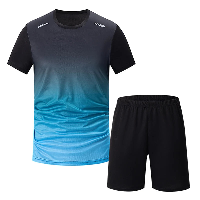2-Piece Men's Suit Youth Four-Season Gradient T-Shirt Short-Sleeved Sports Quick-Drying Comfortable Home Wear Fashionable