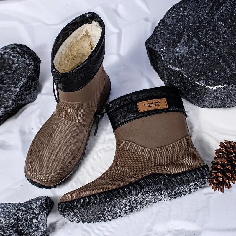 Men Rain Boots Fashion Mid-calf Rubber Boot Outdoor Waterproof Garden Work Shoe Non Slip Fishing Rubber Galoshes Men Rubberboots