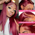 99J Burgundy Lace Front Wig Human Hair 13X6 HD Transparent Straight Lace Frontal Wigs for Women Pre Plucked 200% Density Pre Plucked Invisible Pre Cut Lace Brazilian Virgin Hair