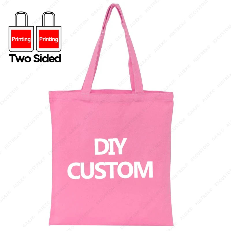 Custom Canvas Tote Bag 100% Cotton Print Your Design Logo Photo Handbag Work Reusable Grocery Shopping Customized Portable Bag