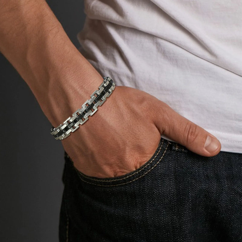 Vnox Stylish Strap Chain Bracelets for Men Gift Jewelry, 10.7MM Wide Stainless Steel Links Wristband - Visuel 2 | SAMAG