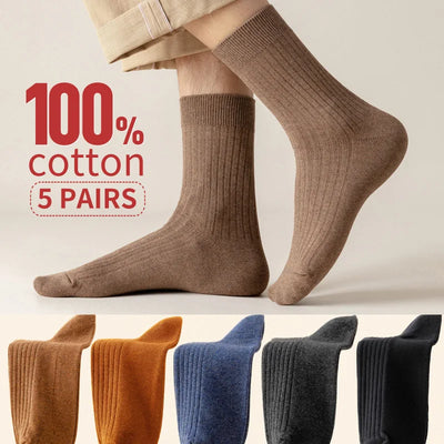 5 Pairs of 100% Cotton Socks, Men's Four Season Striped | SAMAG