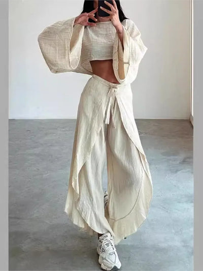 Fashion Flare Sleeve Hollow Women Casual Solid Cotton | SAMAG