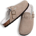 Evshine Winter Fur Clogs Slippers For Women Men Cork Footbed Plush Lined Mules Fuzzy Suede Potato Shoes Warm Furry House Clogs
