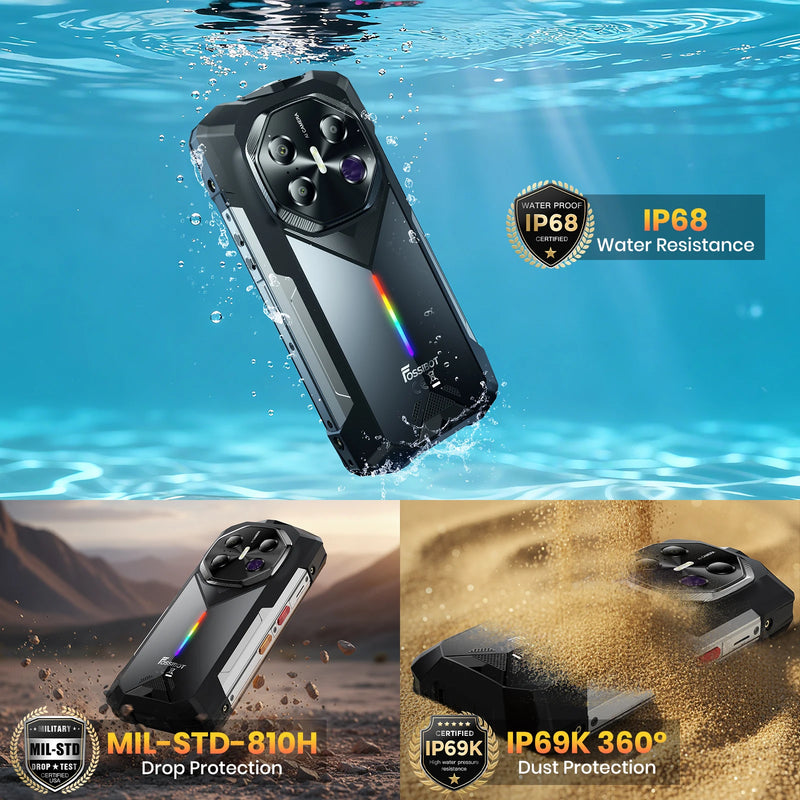 FOSSIBOT F113 5G Rugged Phone 50M Flashlight Dimensity 7050 5G 110dB Speaker 12GB+256GB 20000mAh 33W Android 15 Smartphone