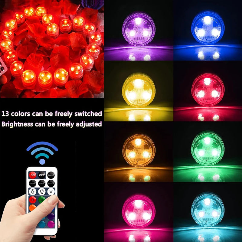 Mini Submersible LED Lights Small Underwater Tea Lights Candles Waterproof with Remote Battery Operated for Home Party Wedding