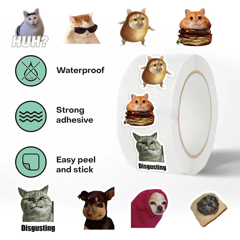50-500PCS Cute Funny Dogs Cats MEME Stickers Roll Animal Cartoon Decals Toys Sealing Labels Kids Reward Stickers Gifts
