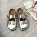 Summer Women Double Buckle Strap Perforated Round Toe Mules Clogs Slip On Non Slip Casual Daily Slippers Slides Shoes for Ladies
