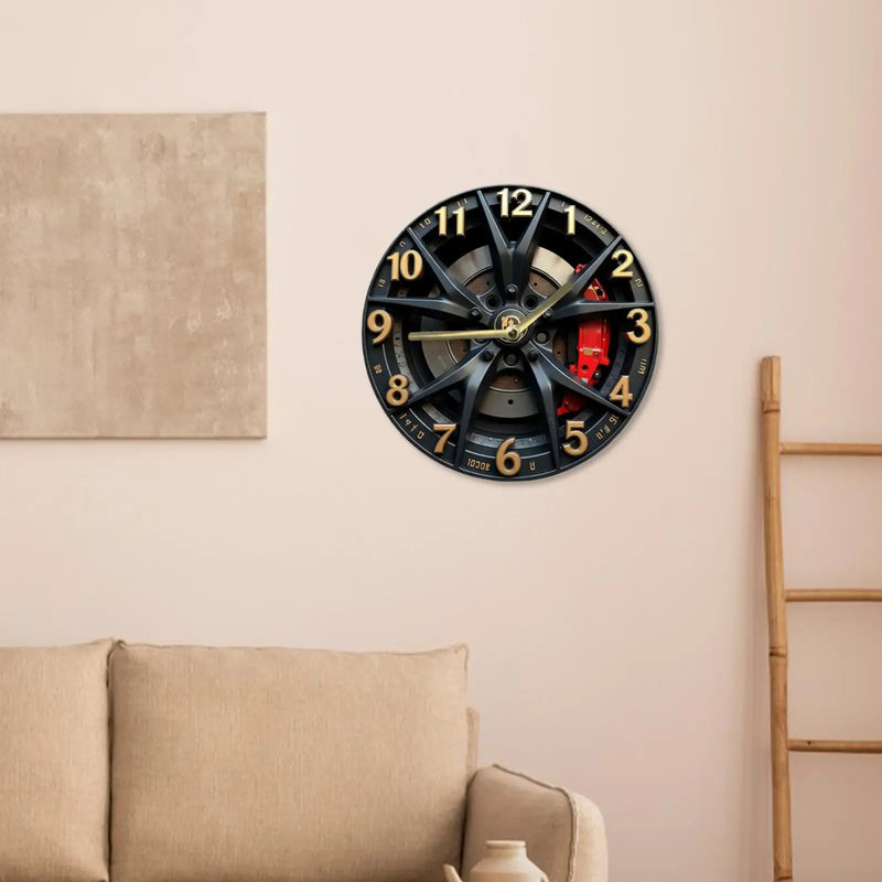Wall Hanging Clock Car Wheel Theme Arabic Numerals Aesthetic Simple Timepiece Wall Decor Silent Movement for Dining Room Bedroom