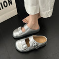 Summer Women Double Buckle Strap Perforated Round Toe Mules Clogs Slip On Non Slip Casual Daily Slippers Slides Shoes for Ladies