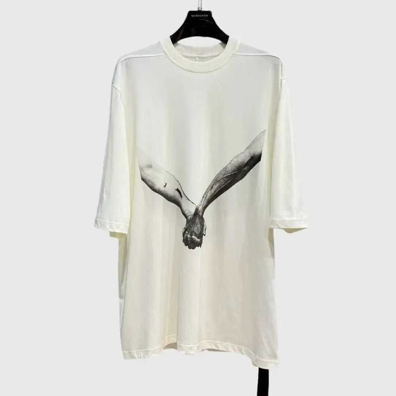 HKSH Spring Summer New Men's RO Style Round Collar Printed T-shirt Oversized Chic Cotton Chic Top American Loose Y2K Tees HK4638