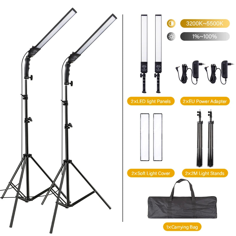 Photography Lighting Stick, LED Video Light Kit with Stand Dimmable Bi-color 3200-5500K for Live Streaming Portrait Vlog, 50W