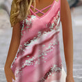 Plus Size Marble Print Tank Top Casual Criss Cross Sleeveless V Neck Top For Summer & Spring Women's Plus Size Clothing