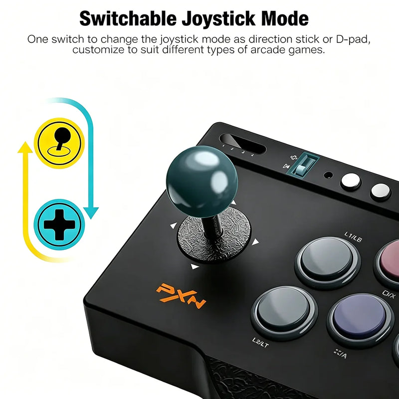PXN 0082 Arcade Game Controller | Turbo Macro, 4 Strong Suction Cups, Switchable Joystick D-Pad