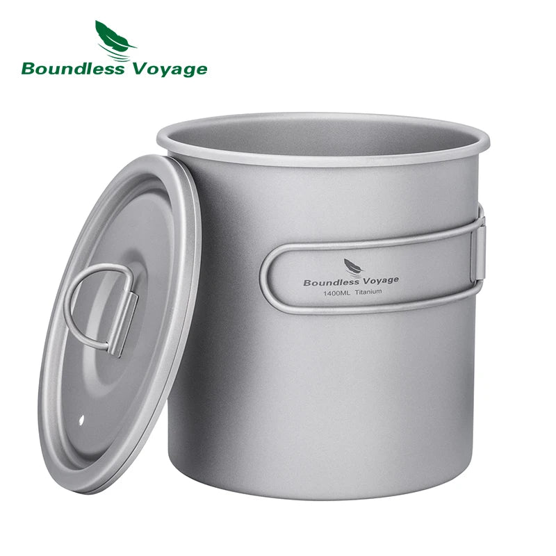 Boundless Voyage Titanium Pot Ultralight Backpacking Cookware with Folding Handle for Hiking & Camping W-Ti2060C