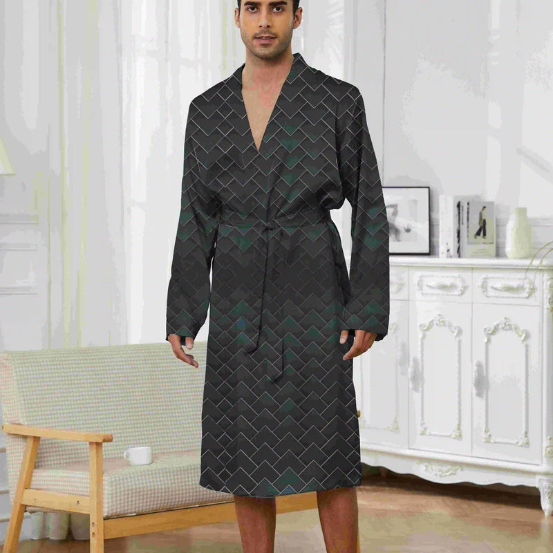 Spring and Autumn Quick Dry Digital Printed Casual Comfortable Shower Robe Sleepwear, Men's Trendy Long Nightgown