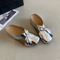 Metallic Wedge Sandals Women Cutout Bow Slippers Platform Thick Sole Closed Toe Mules Summer Outdoor Casual Beach Slides Shoes
